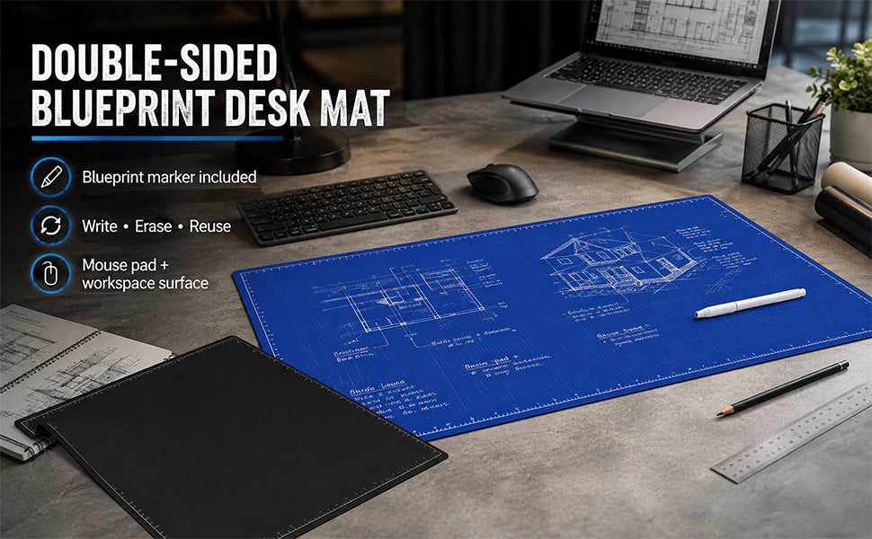 The Blueprint Deskmat — Double-Sided Dry-Erase Desk Mat with Marker