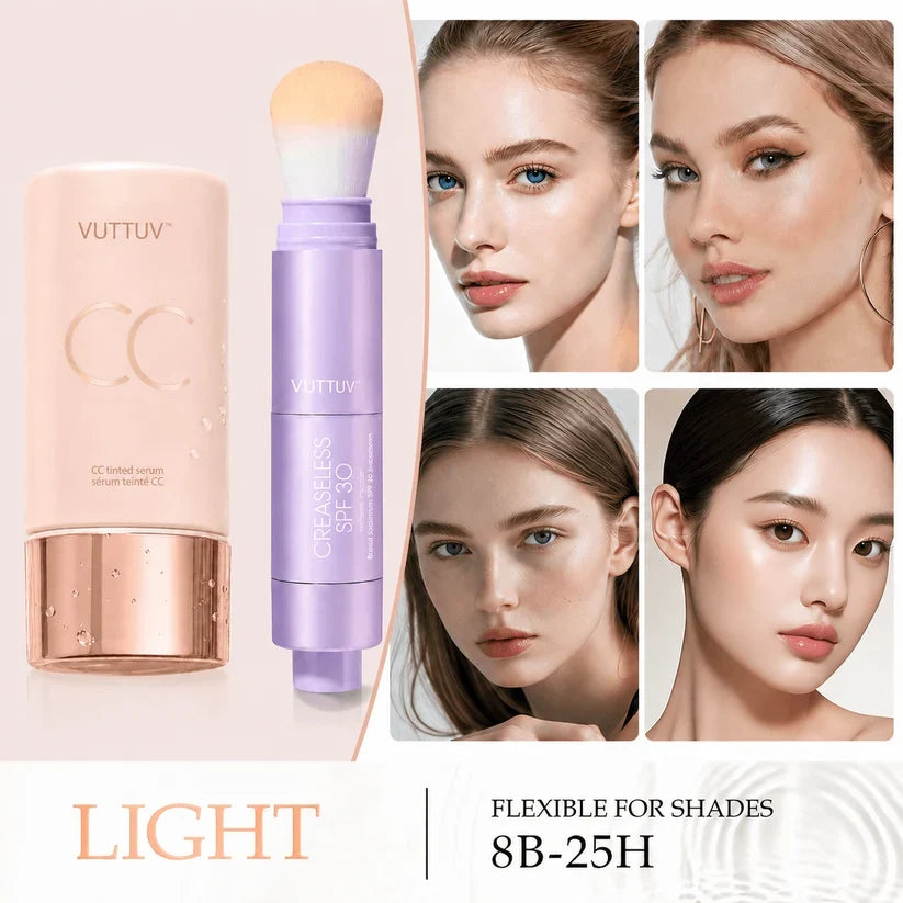 VUTTUV Summer Skin Essentials Set — CC Serum  Solid SPF 30 Sunscreen Brush