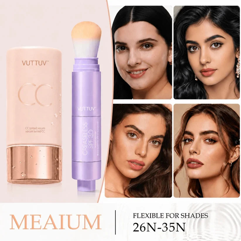 VUTTUV Summer Skin Essentials Set — CC Serum  Solid SPF 30 Sunscreen Brush