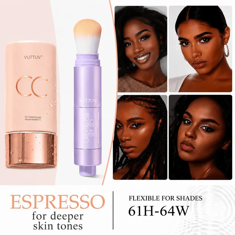 VUTTUV Summer Skin Essentials Set — CC Serum  Solid SPF 30 Sunscreen Brush