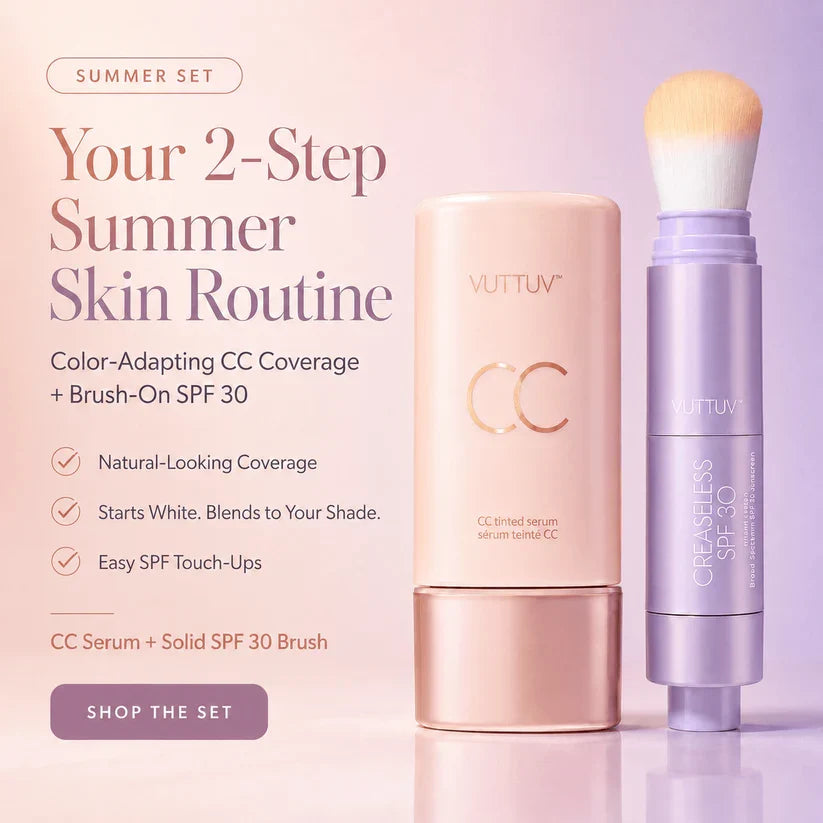 VUTTUV Summer Skin Essentials Set — CC Serum  Solid SPF 30 Sunscreen Brush