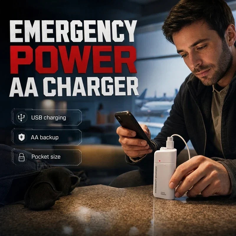 Portable Emergency Phone Charger AA Battery Powered Power Bank with LED Flashlight
