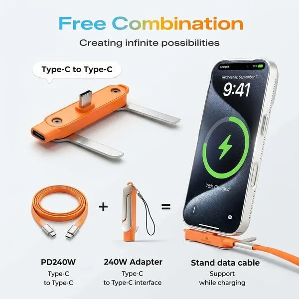 240W Fast-Charging Cable with Detachable Stand