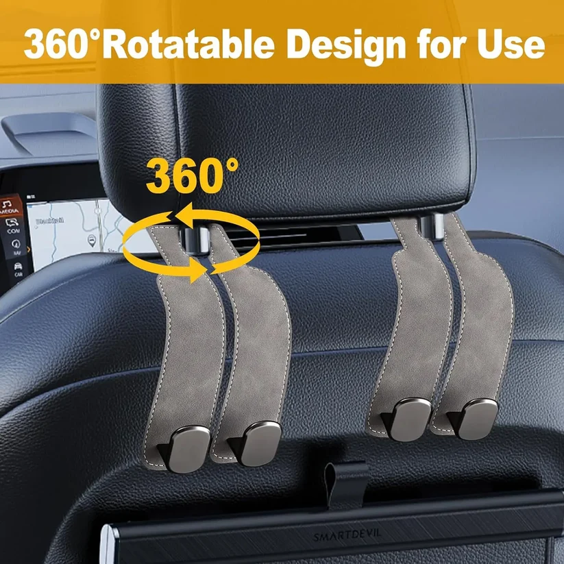 🚗High-quality 2-in-1 suede car seat headrest hooks—✨10kg load capacity, ensuring unobstructed driving