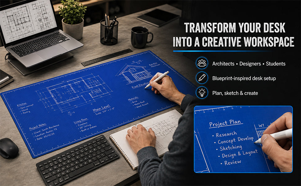 The Blueprint Deskmat — Double-Sided Dry-Erase Desk Mat with Marker