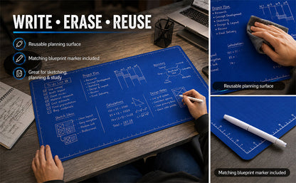 The Blueprint Deskmat — Double-Sided Dry-Erase Desk Mat with Marker
